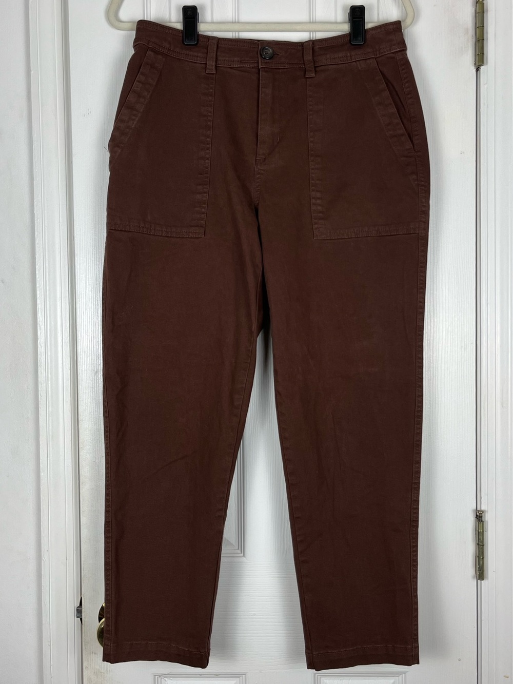 A New Day Chocolate Brown Stretch Straight Tapered Leg Pants Utility Sz 8